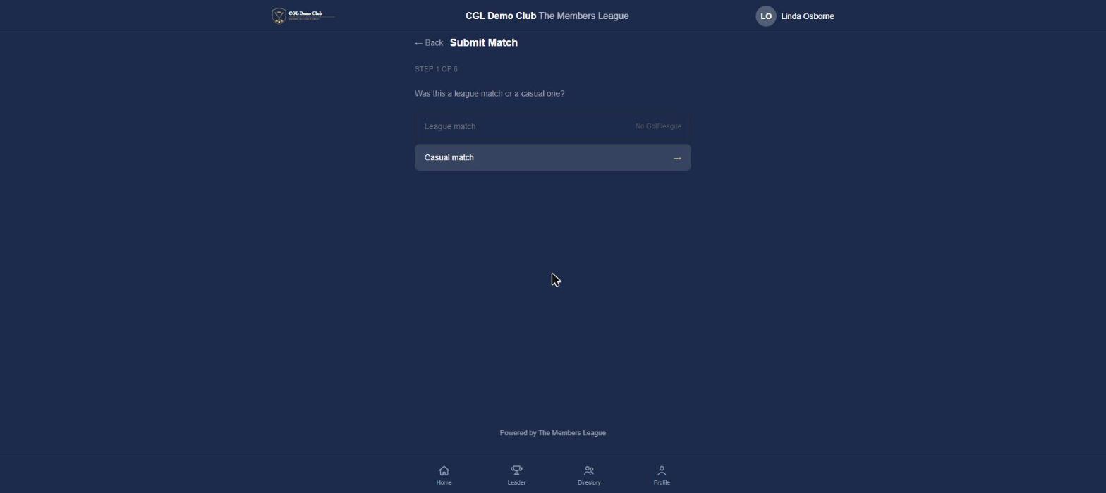 The first step of recording a result, asking whether the match was a league match or a casual one.